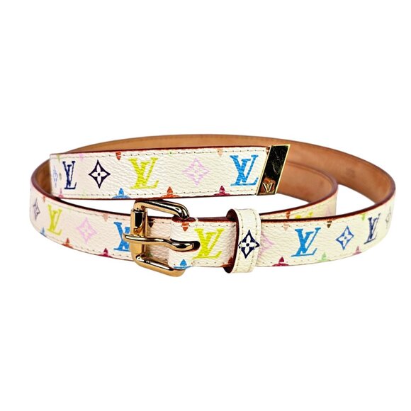 LOUIS VUITTON Multicolor White Belt Womens Monogram LV Murakami LV x TM 90/36 - Picture 3 of 12